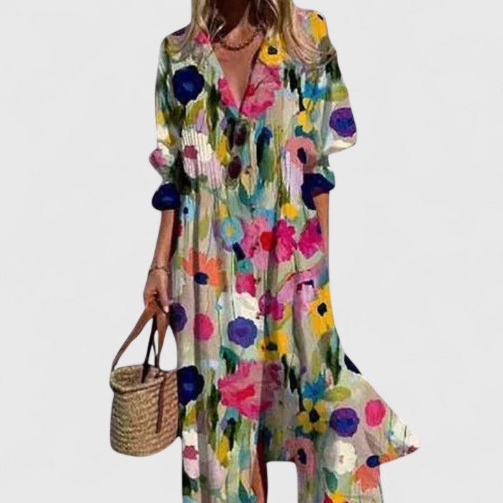 Bella Women's Midi Dress | Floral Print, Button Front, Lightweight 2