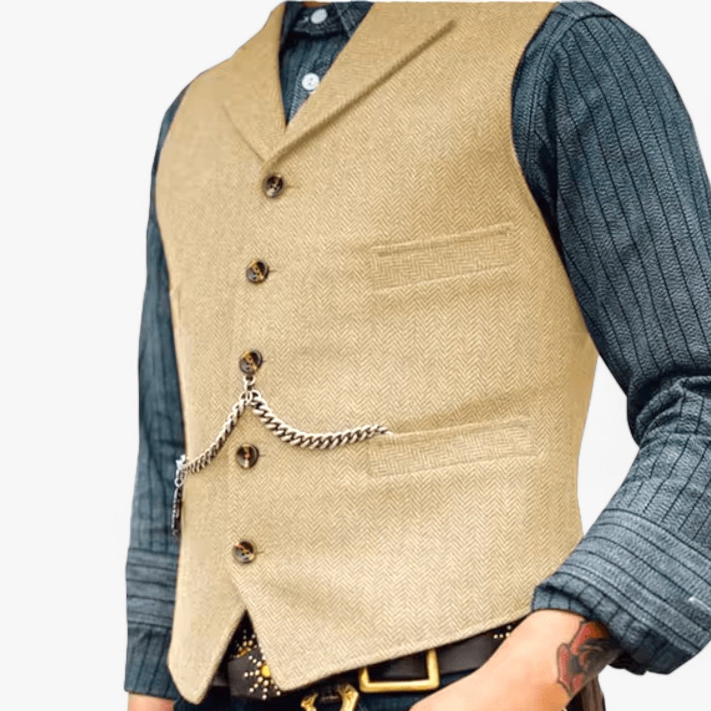 Benson Men's Business Suit Vest | High-Quality Wool, Timeless Herringbone 14
