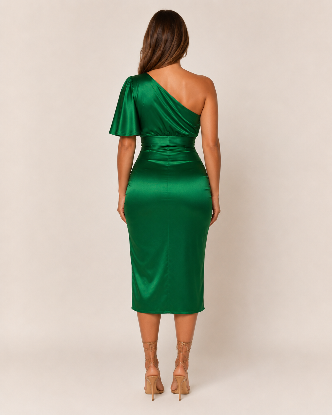 Benthe Women's Cocktail Dress | Satin Look, One-Shoulder Draped Design 2
