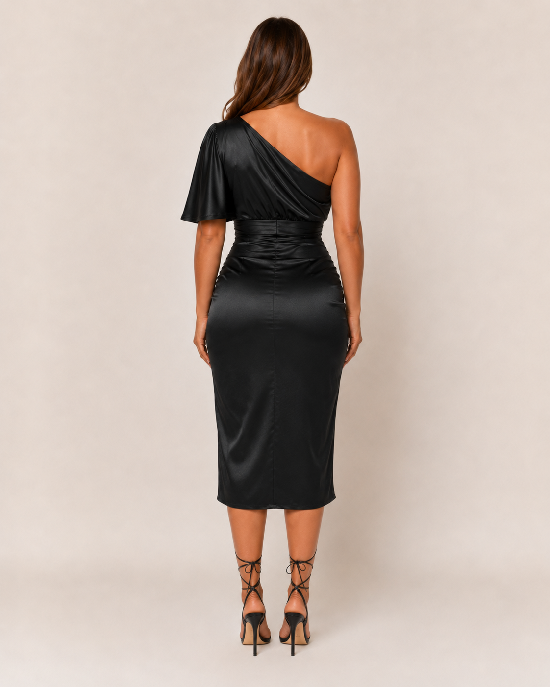 Benthe Women's Cocktail Dress | Satin Look, One-Shoulder Draped Design 6