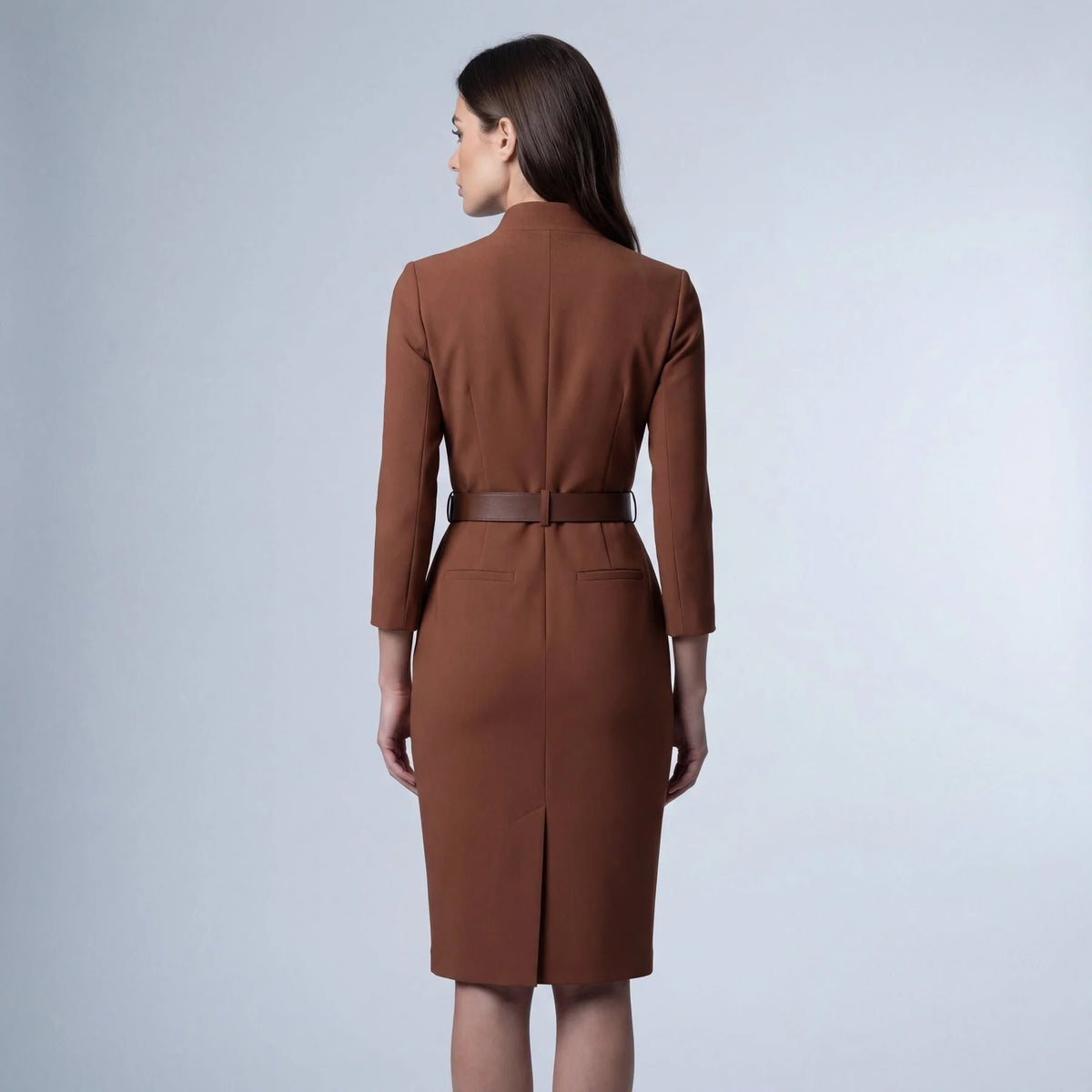 Blythe Women's Dress | Tailored Wrap Midi, V Neck, Long Sleeves 7