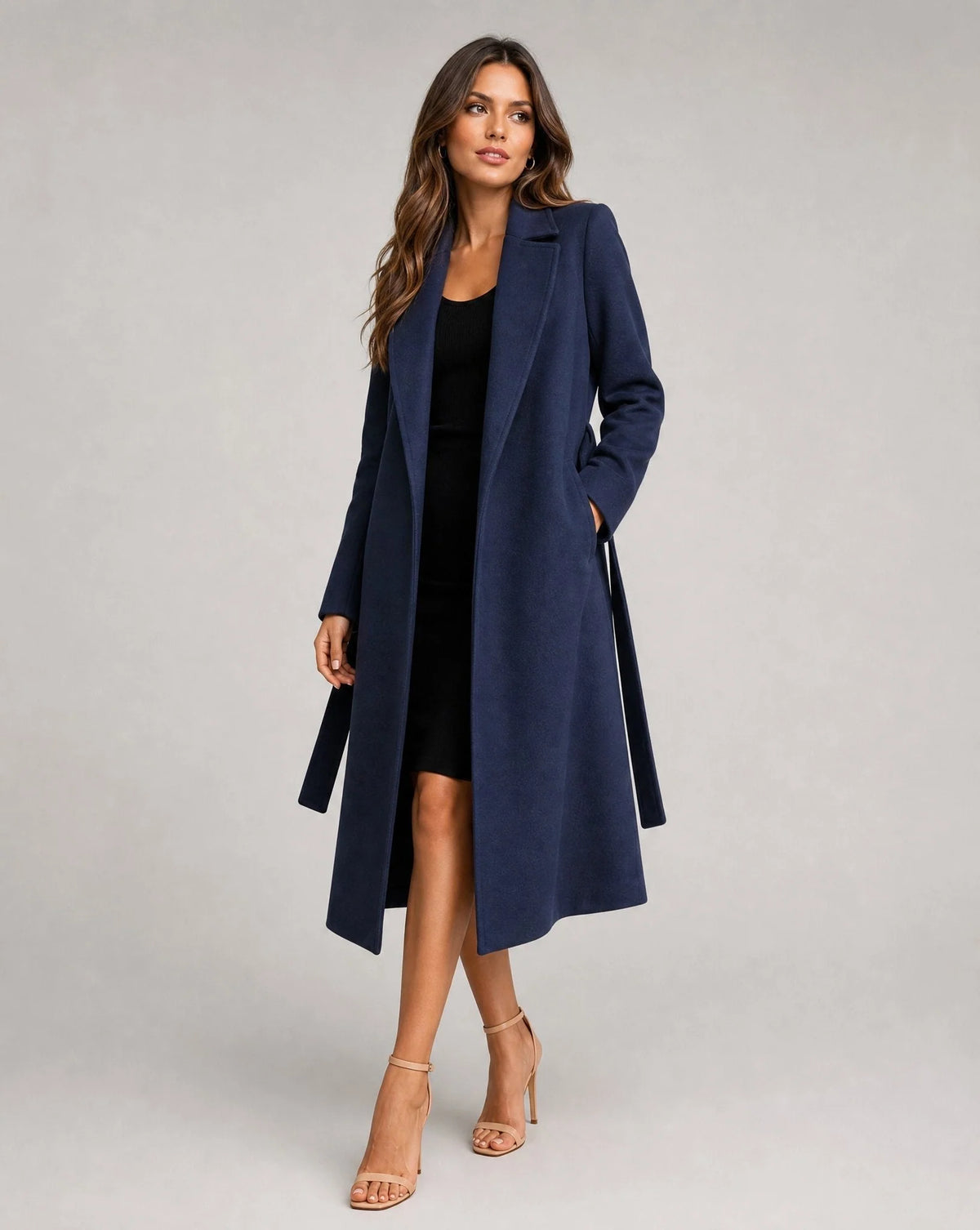 Brenna Women's Longline Coat | Wool-Look, Belted Waist, Notched Lapel 1