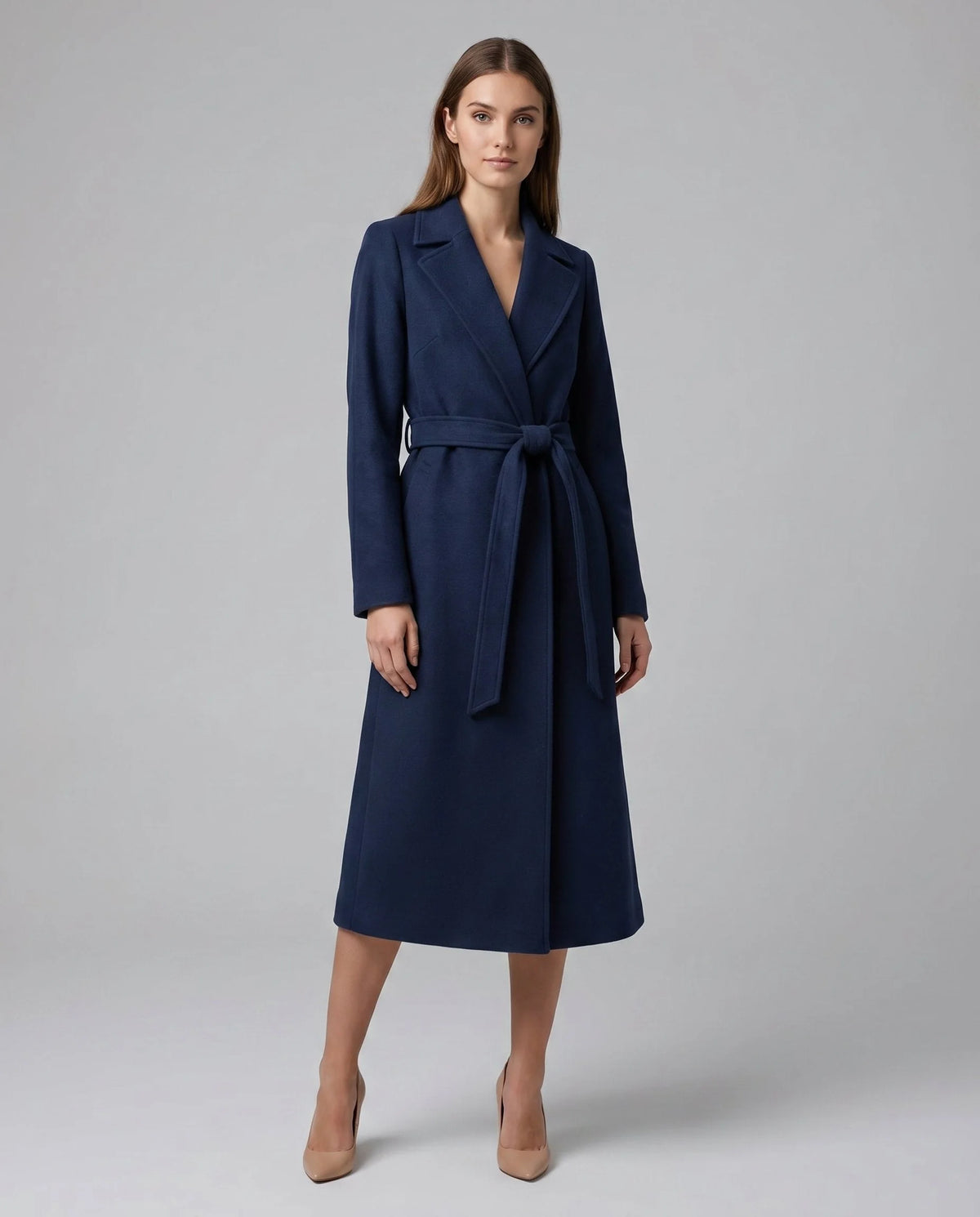 Brenna Women's Longline Coat | Wool-Look, Belted Waist, Notched Lapel 2