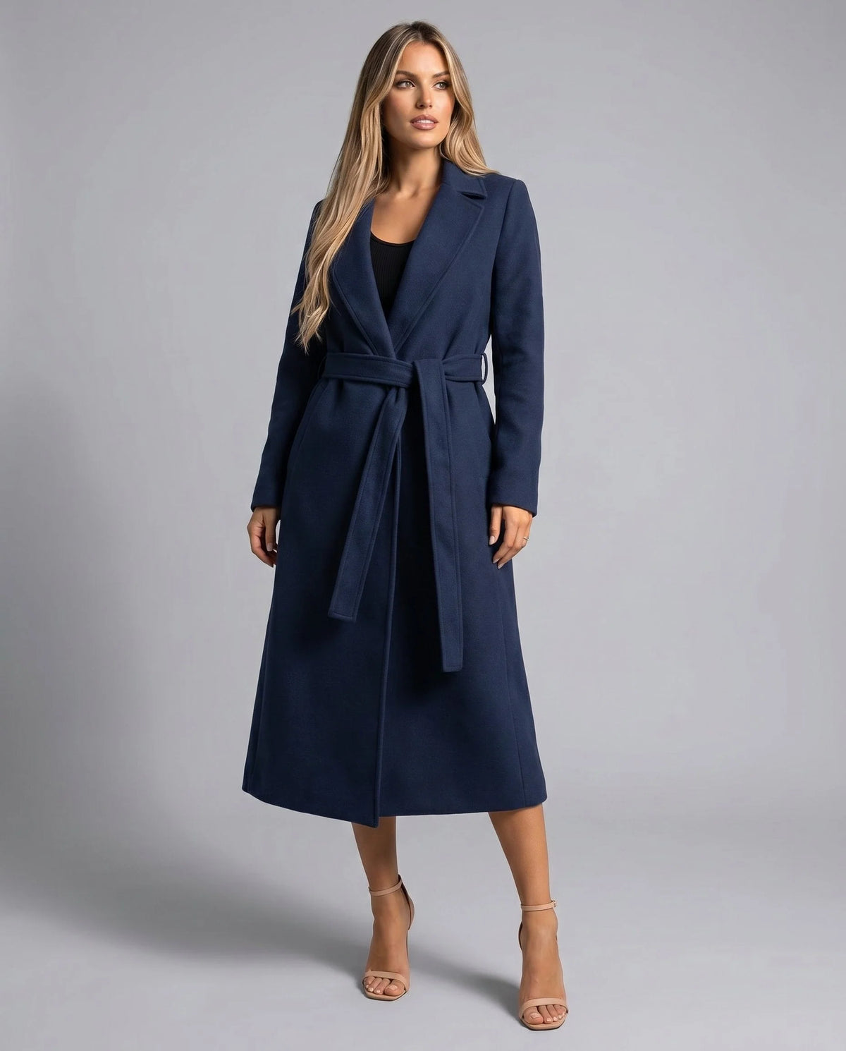 Brenna Women's Longline Coat | Wool-Look, Belted Waist, Notched Lapel 3