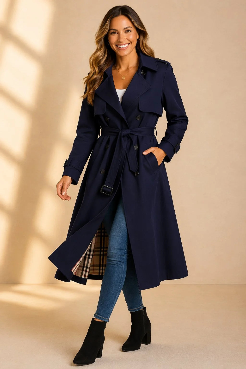 Brenna Women's Trench Coat | Double-Breasted, Belted Waist, Long Line 2