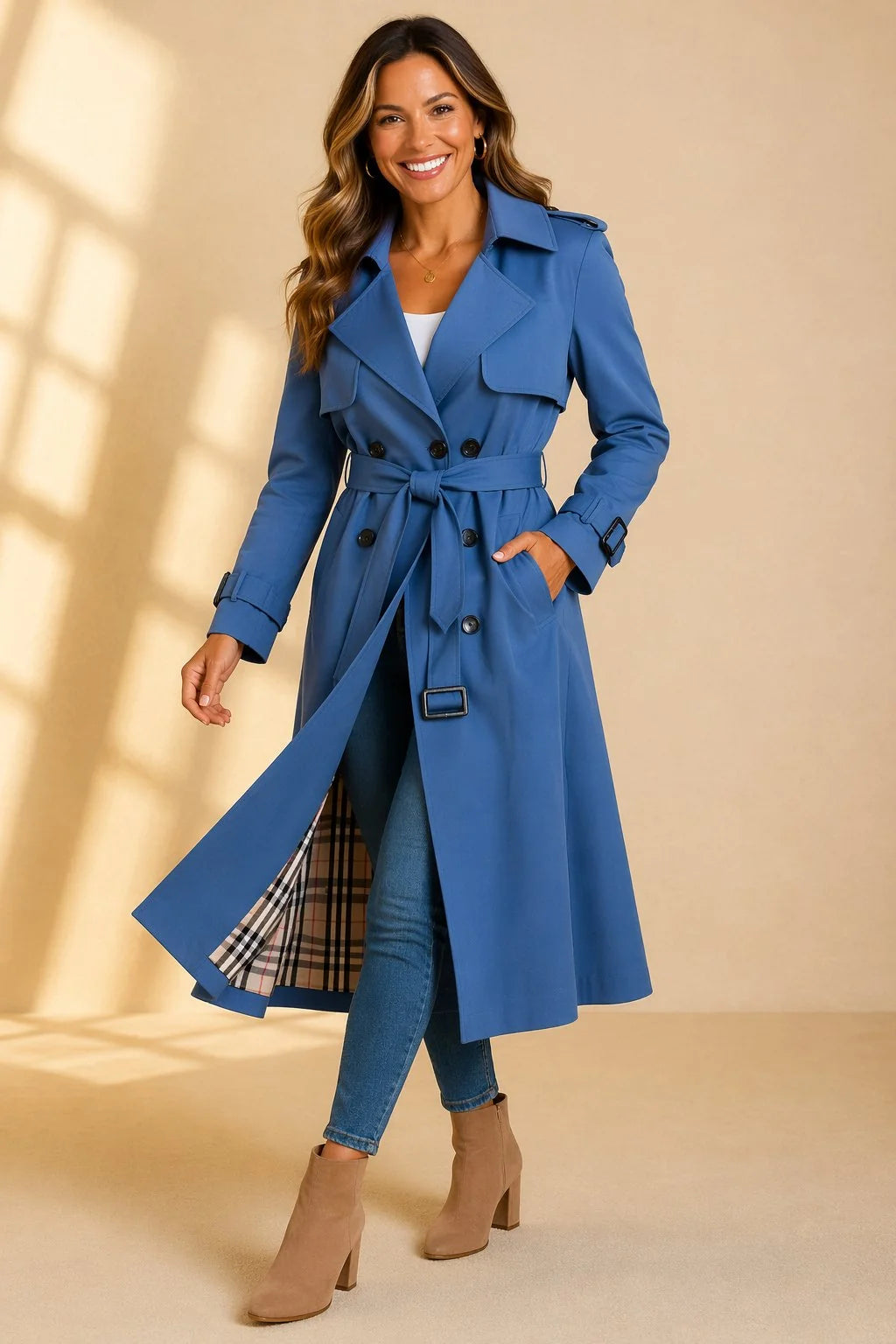 Brenna Women's Trench Coat | Double-Breasted, Belted Waist, Long Line 3