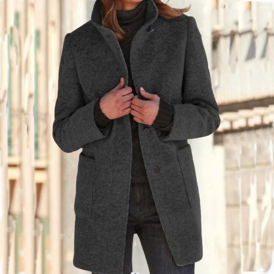 Elegant women's coat with high collar | Warm and stylish winter coat