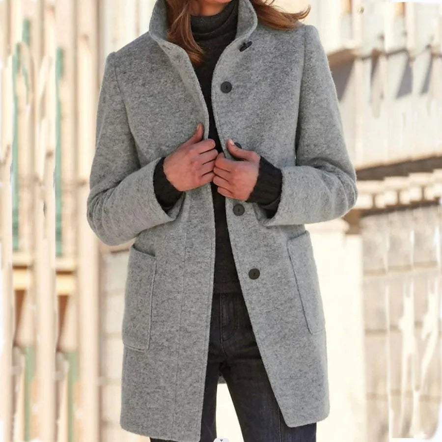 Elegant women's coat with high collar | Warm and stylish winter coat