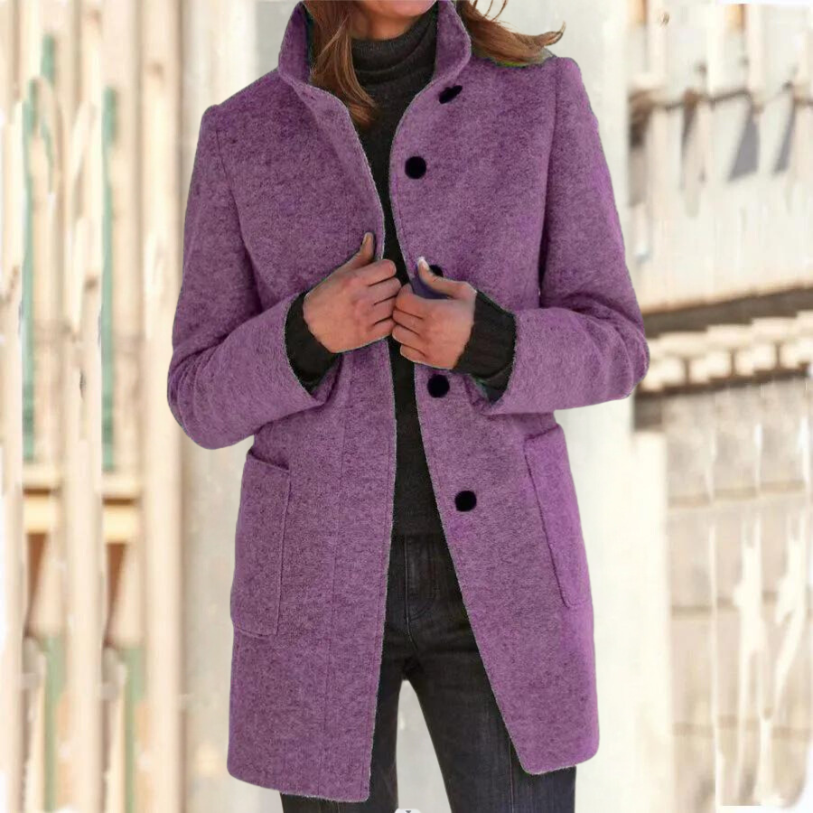 Elegant women's coat with high collar | Warm and stylish winter coat