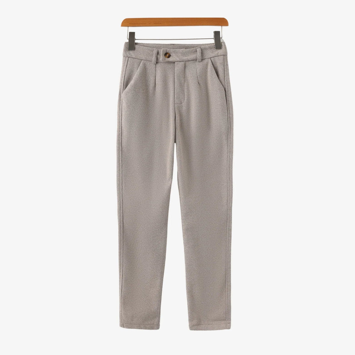 Caden Men's Tapered Trousers | Brushed Herringbone Fabric, Buttoned Turn-Up Hem 0