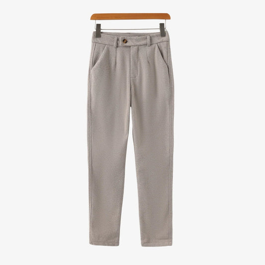 Caden Men's Tapered Trousers | Brushed Herringbone Fabric, Buttoned Turn-Up Hem 0