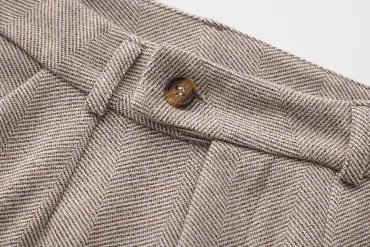 Caden Men's Tapered Trousers | Brushed Herringbone Fabric, Buttoned Turn-Up Hem 2