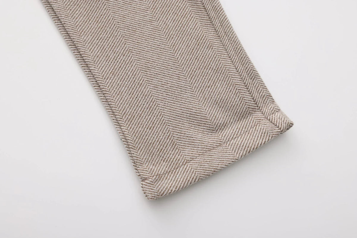 Caden Men's Tapered Trousers | Brushed Herringbone Fabric, Buttoned Turn-Up Hem 3
