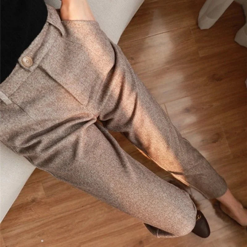 Caden Men's Tapered Trousers | Brushed Herringbone Fabric, Buttoned Turn-Up Hem 5
