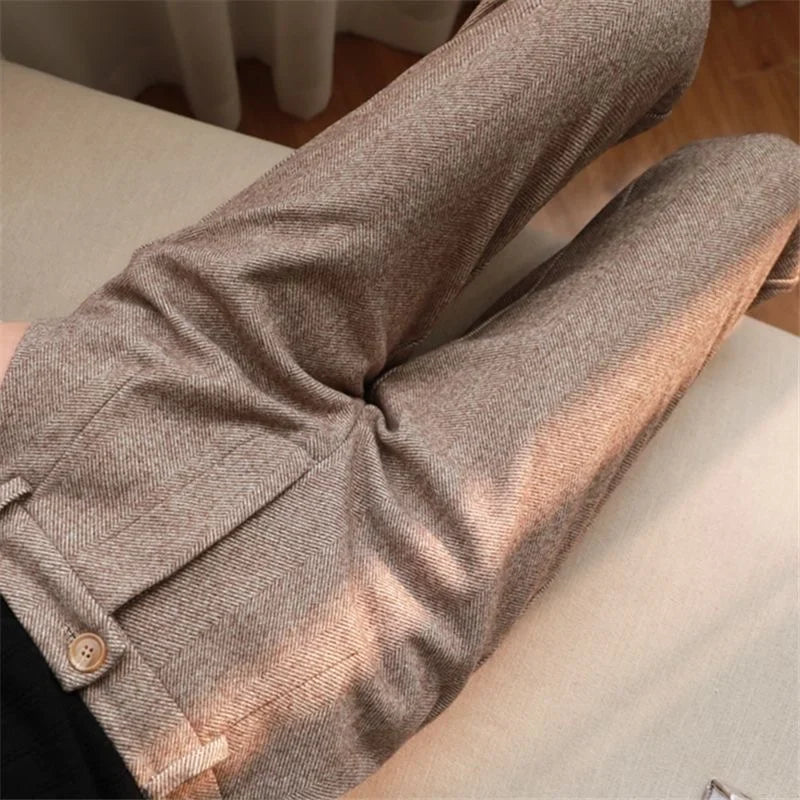 Caden Men's Tapered Trousers | Brushed Herringbone Fabric, Buttoned Turn-Up Hem 6