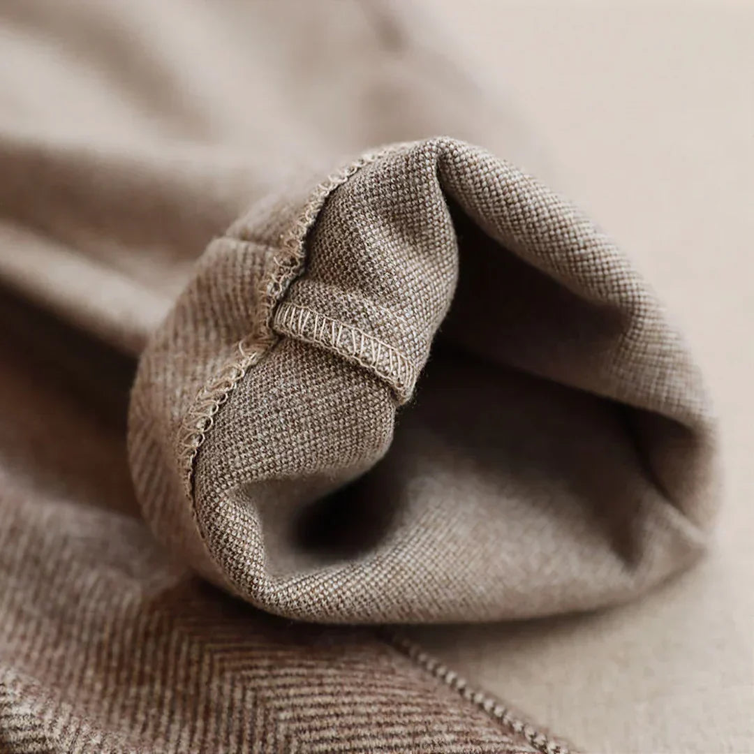 Caden Men's Tapered Trousers | Brushed Herringbone Fabric, Buttoned Turn-Up Hem 8