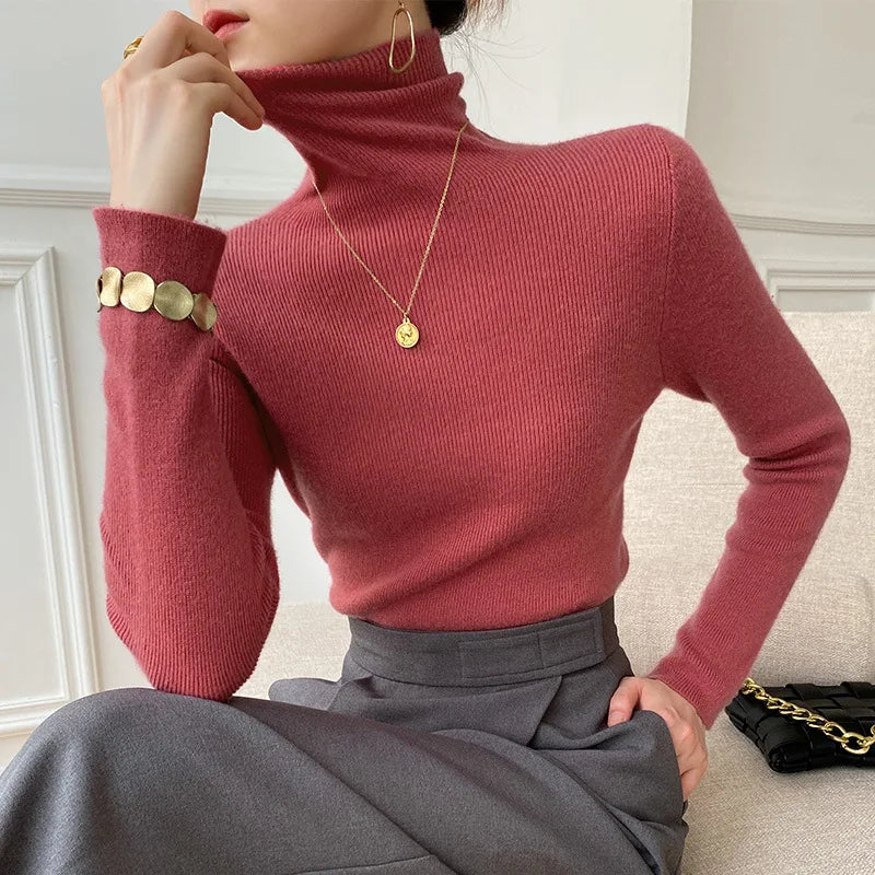 Caden Women's Slim Fit Sweater | Fine Rib Knit Turtleneck 1