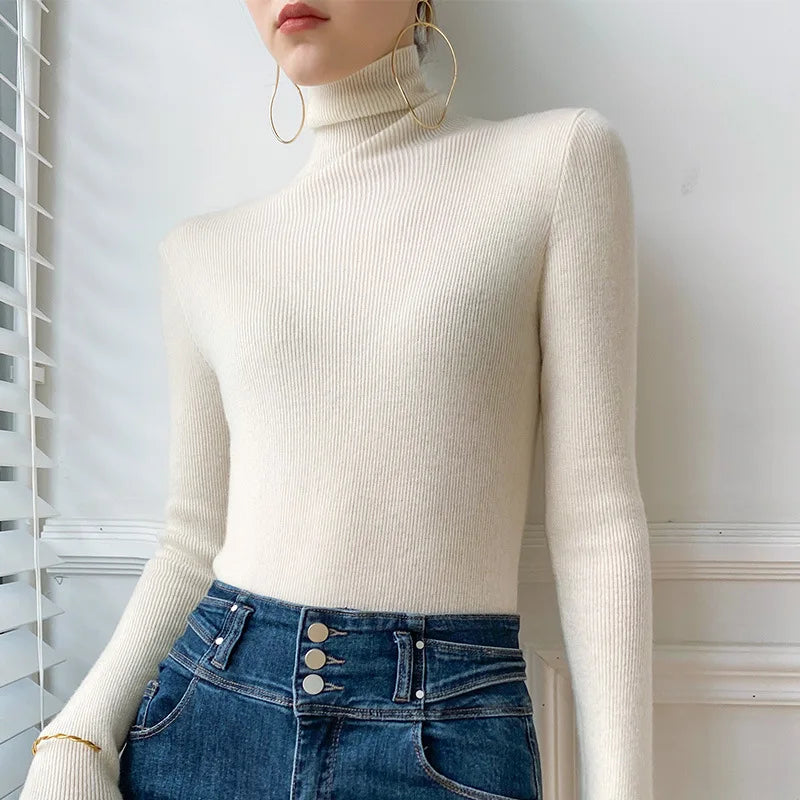 Caden Women's Slim Fit Sweater | Fine Rib Knit Turtleneck 3