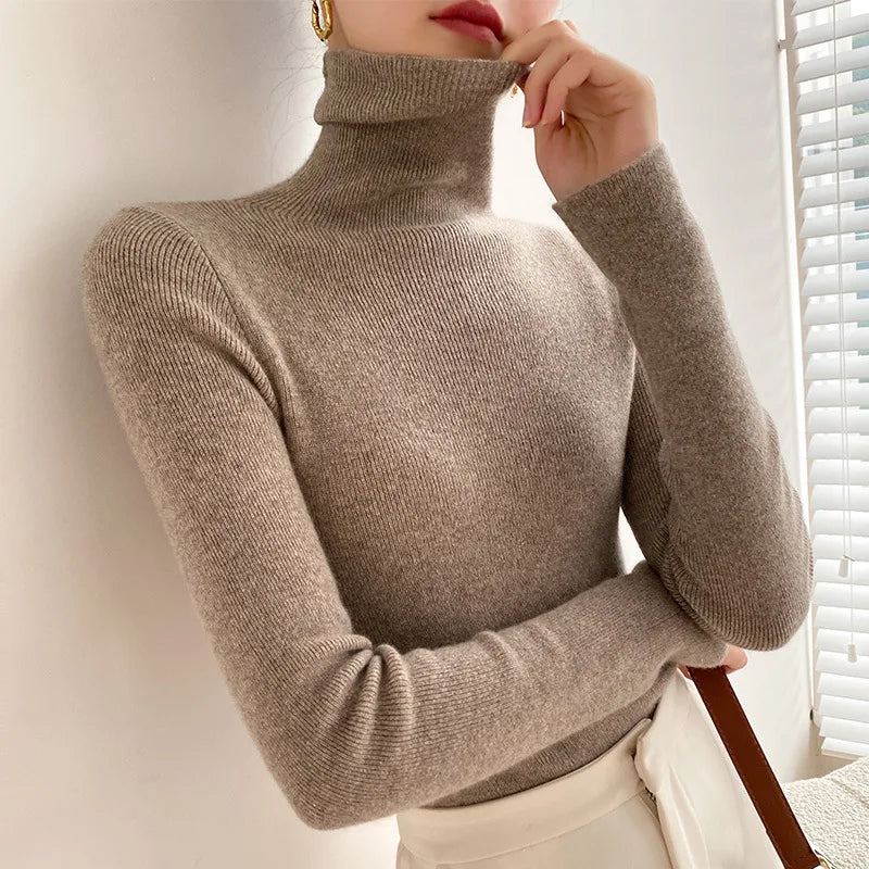 Caden Women's Slim Fit Sweater | Fine Rib Knit Turtleneck 5