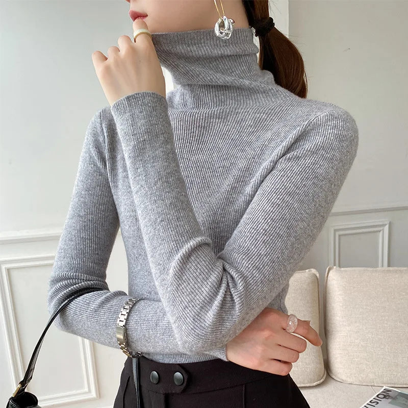 Caden Women's Slim Fit Sweater | Fine Rib Knit Turtleneck 6
