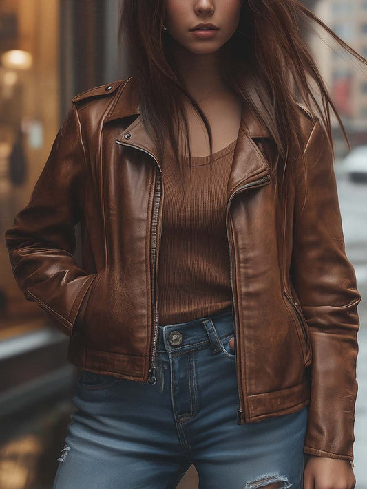 Cecile Women's Leather Jacket | High-Quality Leather, Vintage Design for Autumn and Winter
