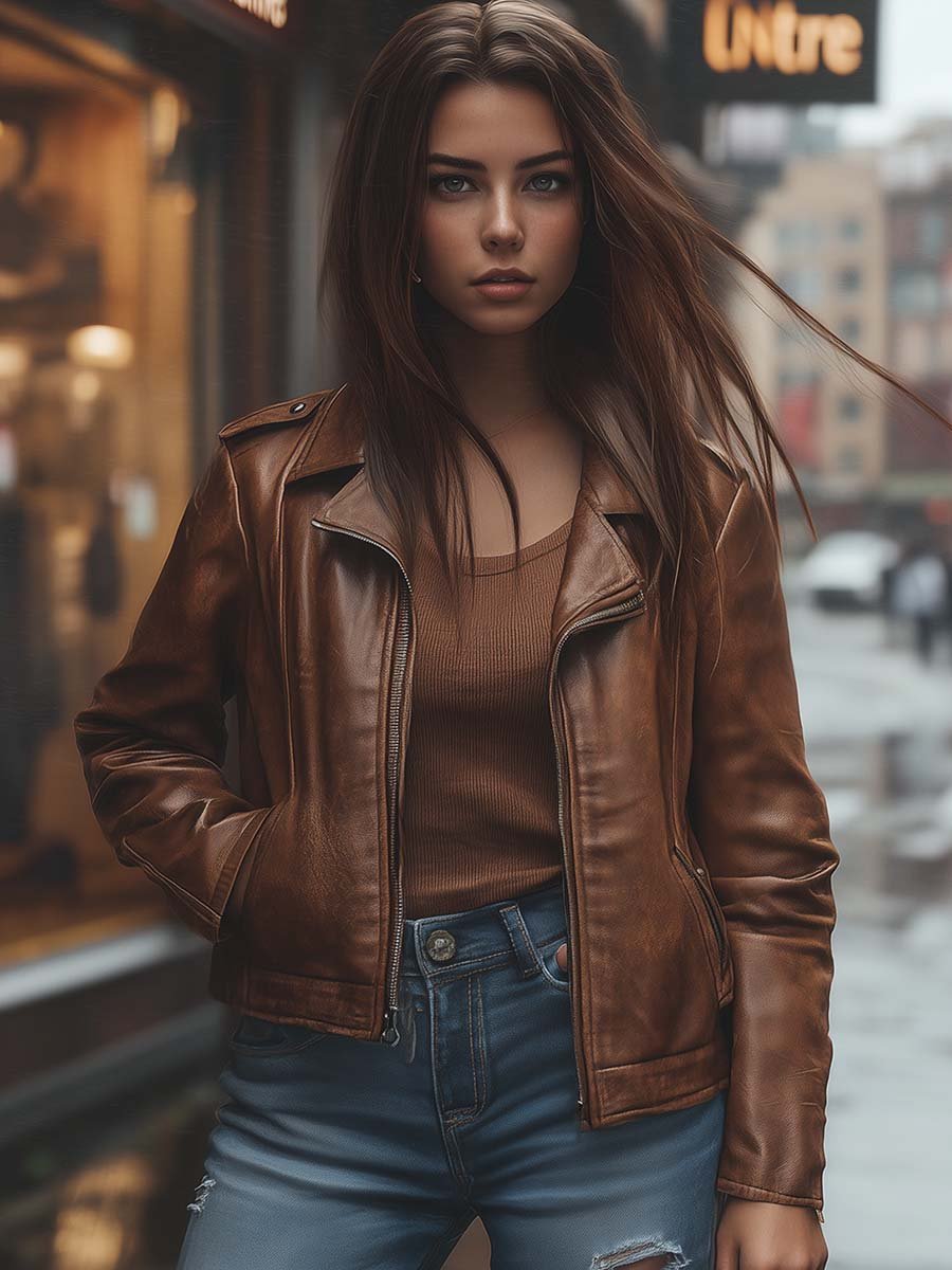 Cecile Women's Leather Jacket | High-Quality Leather, Vintage Design for Autumn and Winter