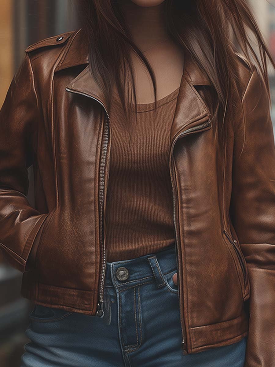 Cecile Women's Leather Jacket | High-Quality Leather, Vintage Design for Autumn and Winter