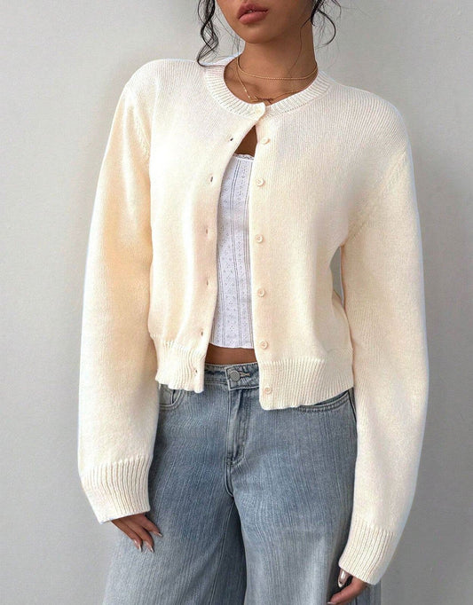 Celia Women's Cropped Knit Cardigan | Fine Knit, Button-Up, Rib Trim 1