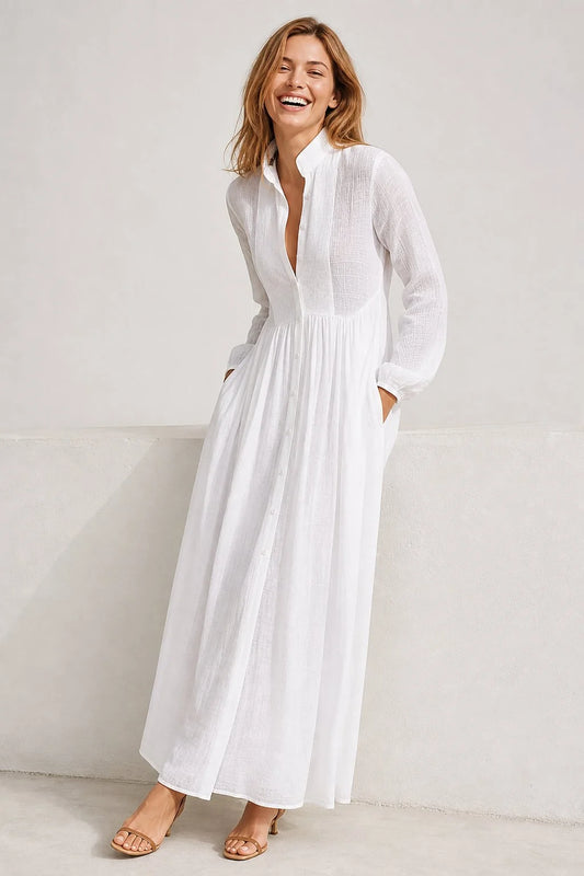 Celia Women's Maxi Dress | Light Textured Fabric, Pleated A-Line 0