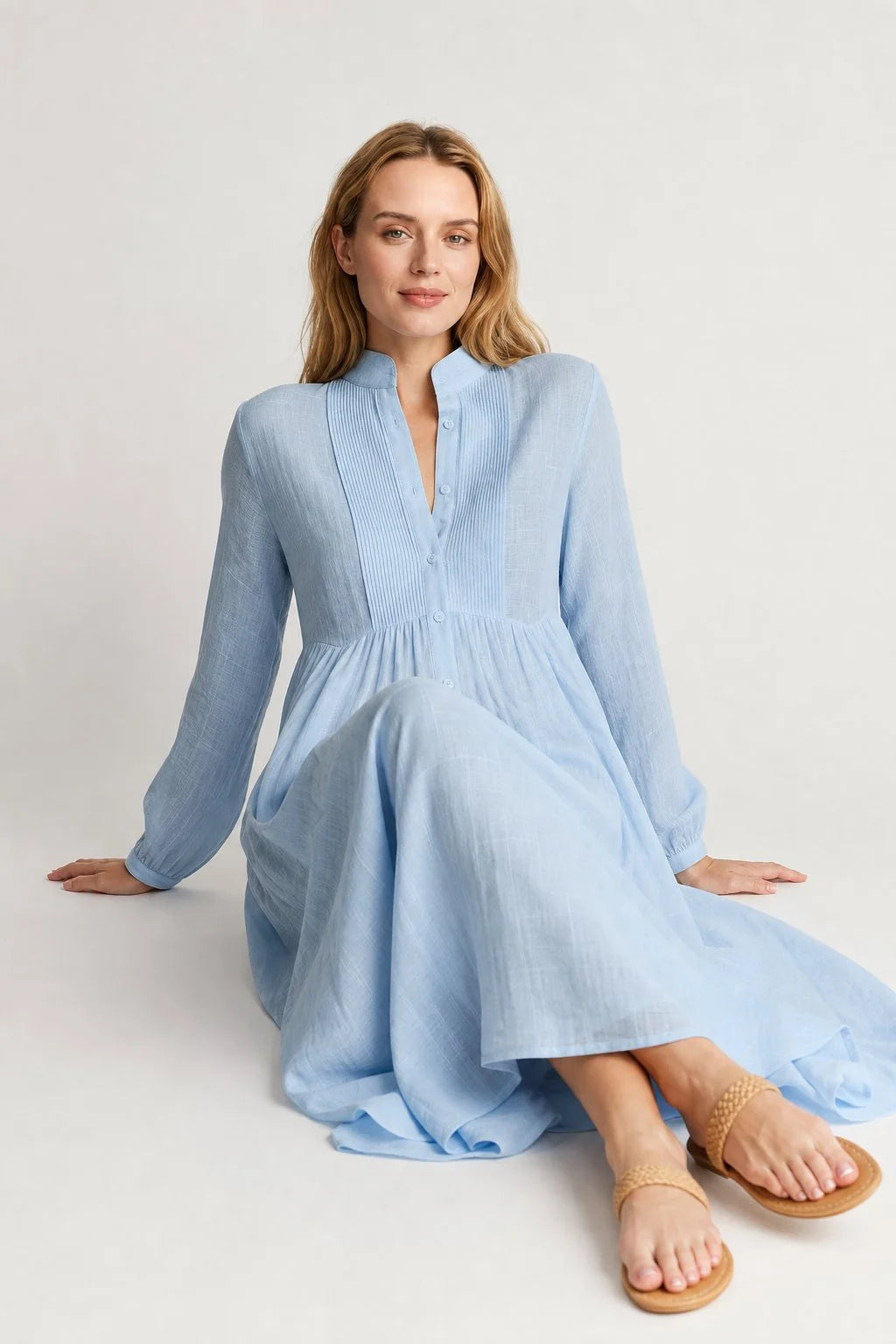 Celia Women's Maxi Dress | Light Textured Fabric, Pleated A-Line 1