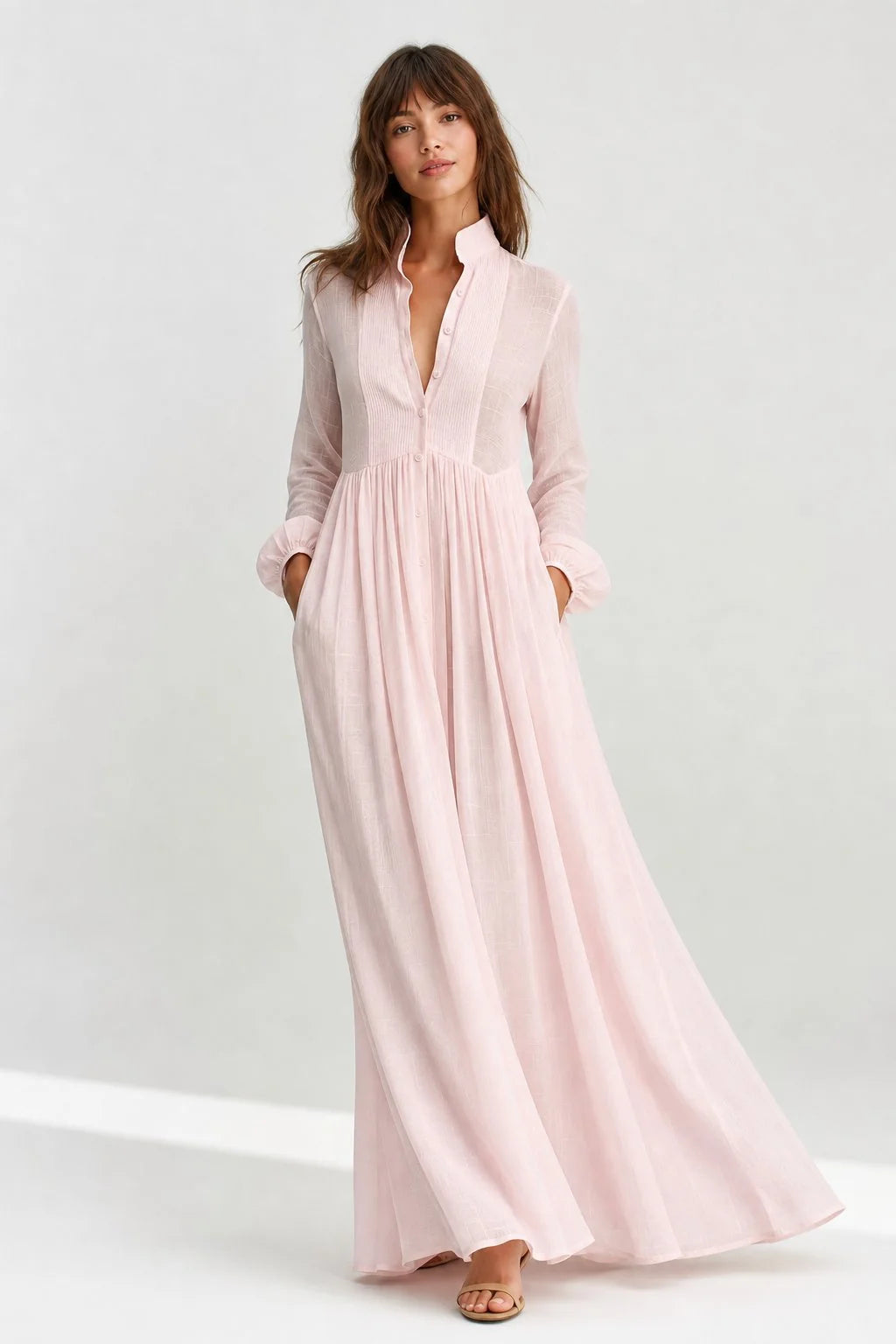 Celia Women's Maxi Dress | Light Textured Fabric, Pleated A-Line 3