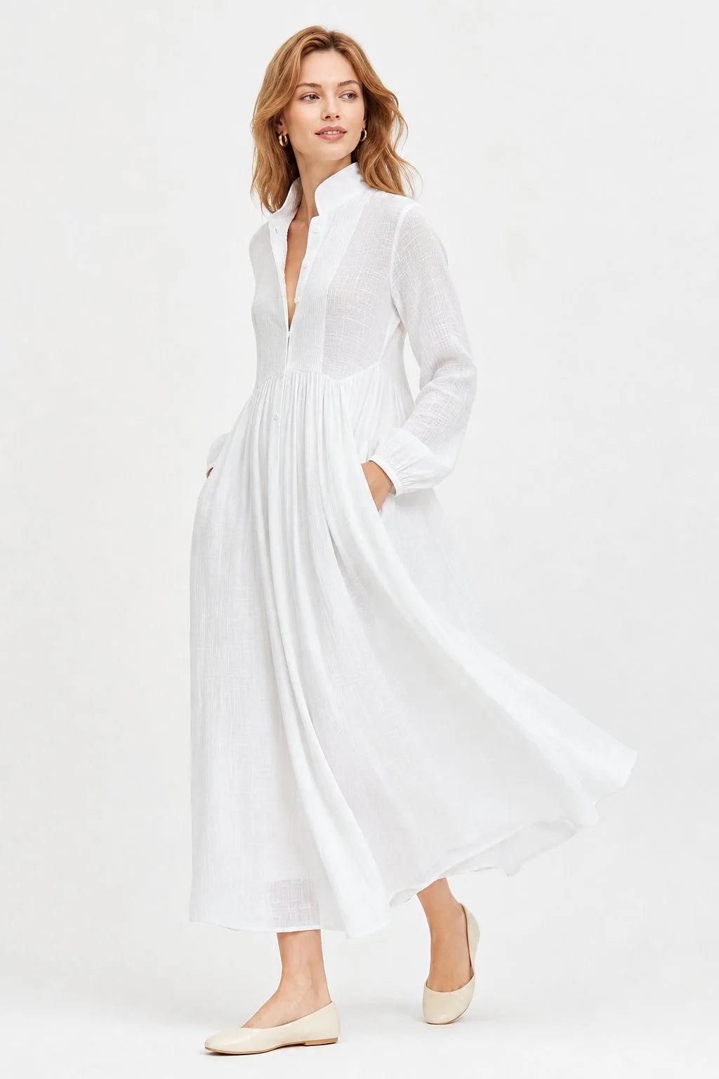 Celia Women's Maxi Dress | Light Textured Fabric, Pleated A-Line 5