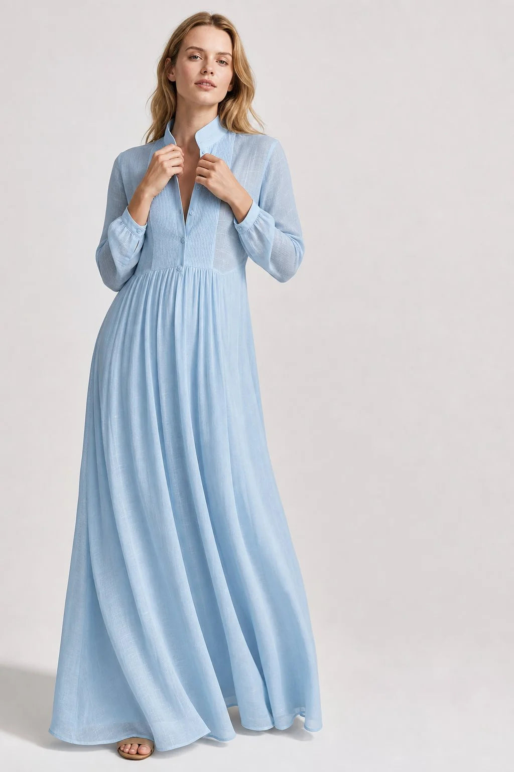 Celia Women's Maxi Dress | Light Textured Fabric, Pleated A-Line 8