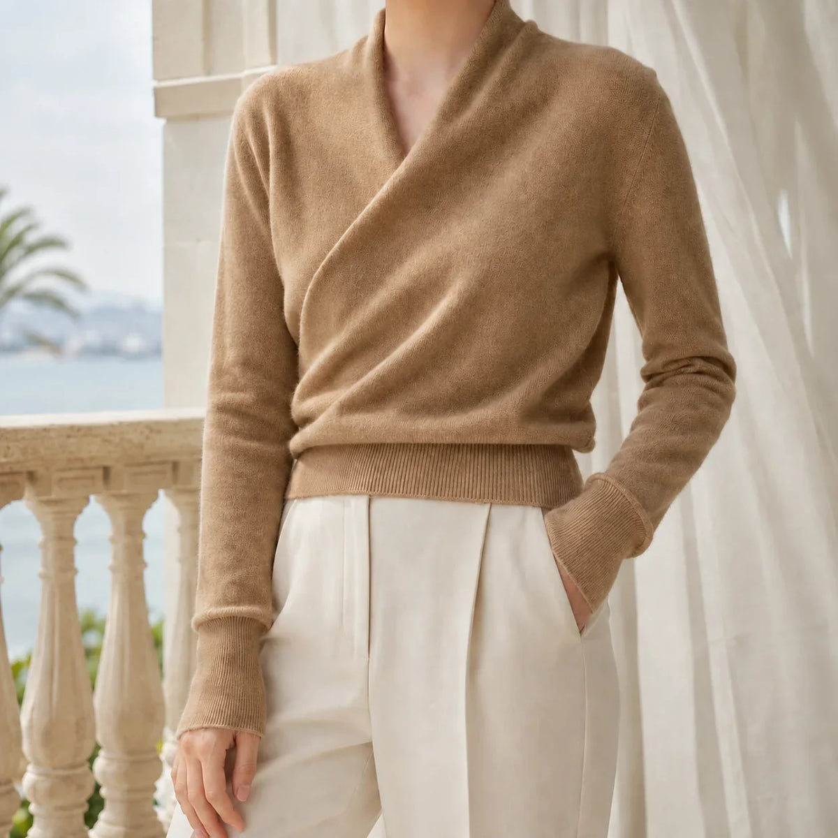 Celia Women's Sweater | Soft Knit Crossover Shawl Collar 2
