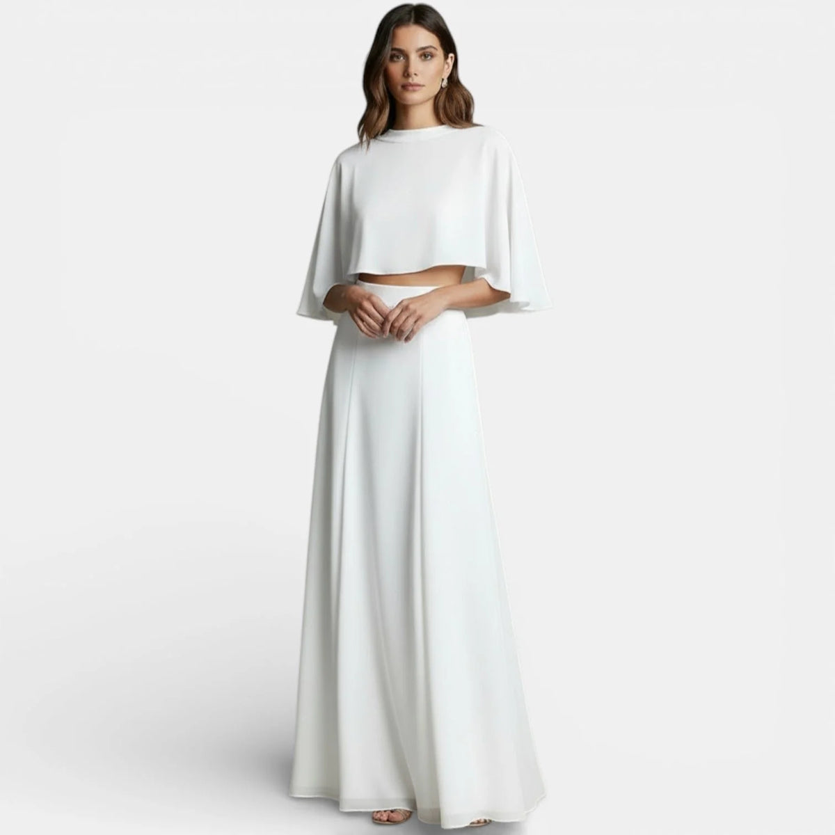 Celia Women's Two-Piece Set | Cropped Cape Top and Maxi Skirt with High Neckline 2