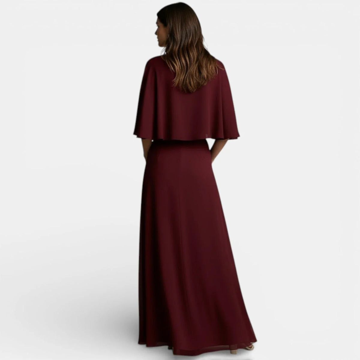 Celia Women's Two-Piece Set | Cropped Cape Top and Maxi Skirt with High Neckline 4