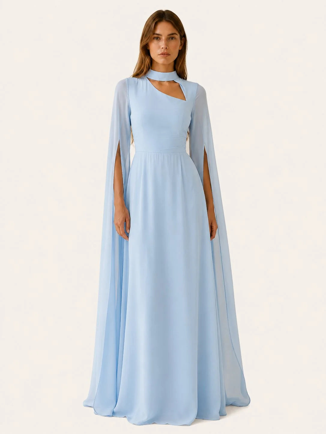 Celina Women's Maxi Dress | Chiffon, Cape Sleeves, Asymmetric Neckline 3