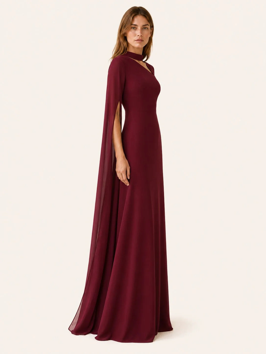 Celina Women's Maxi Dress | Chiffon, Cape Sleeves, Asymmetric Neckline 5