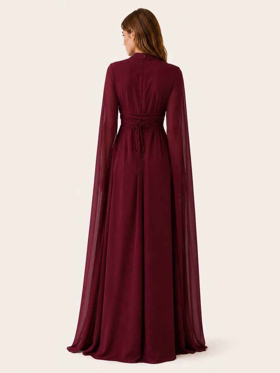 Celina Women's Maxi Dress | Chiffon, Cape Sleeves, Asymmetric Neckline 6