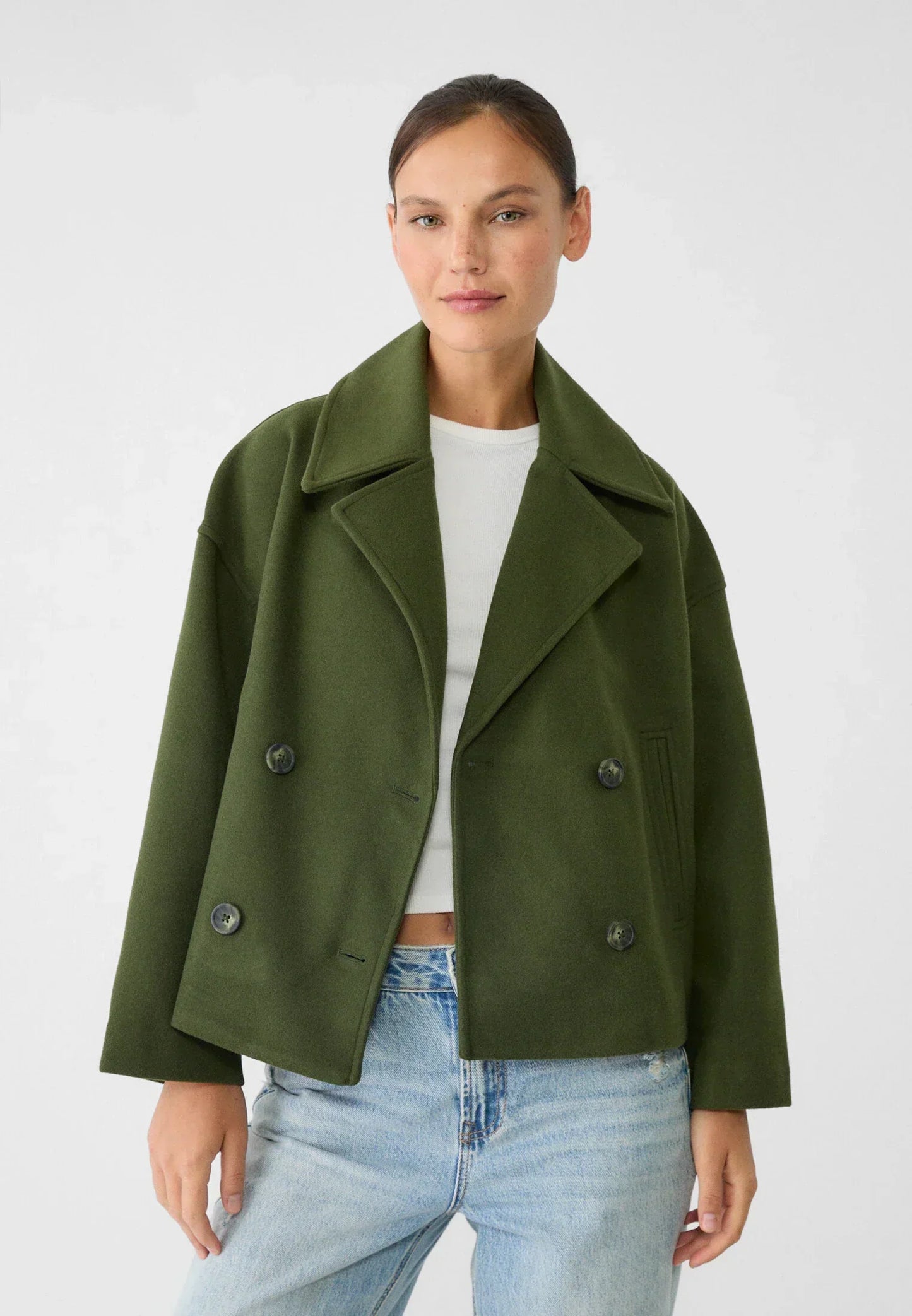 Chic short women's coat with double buttons | Cropped double-breasted coat