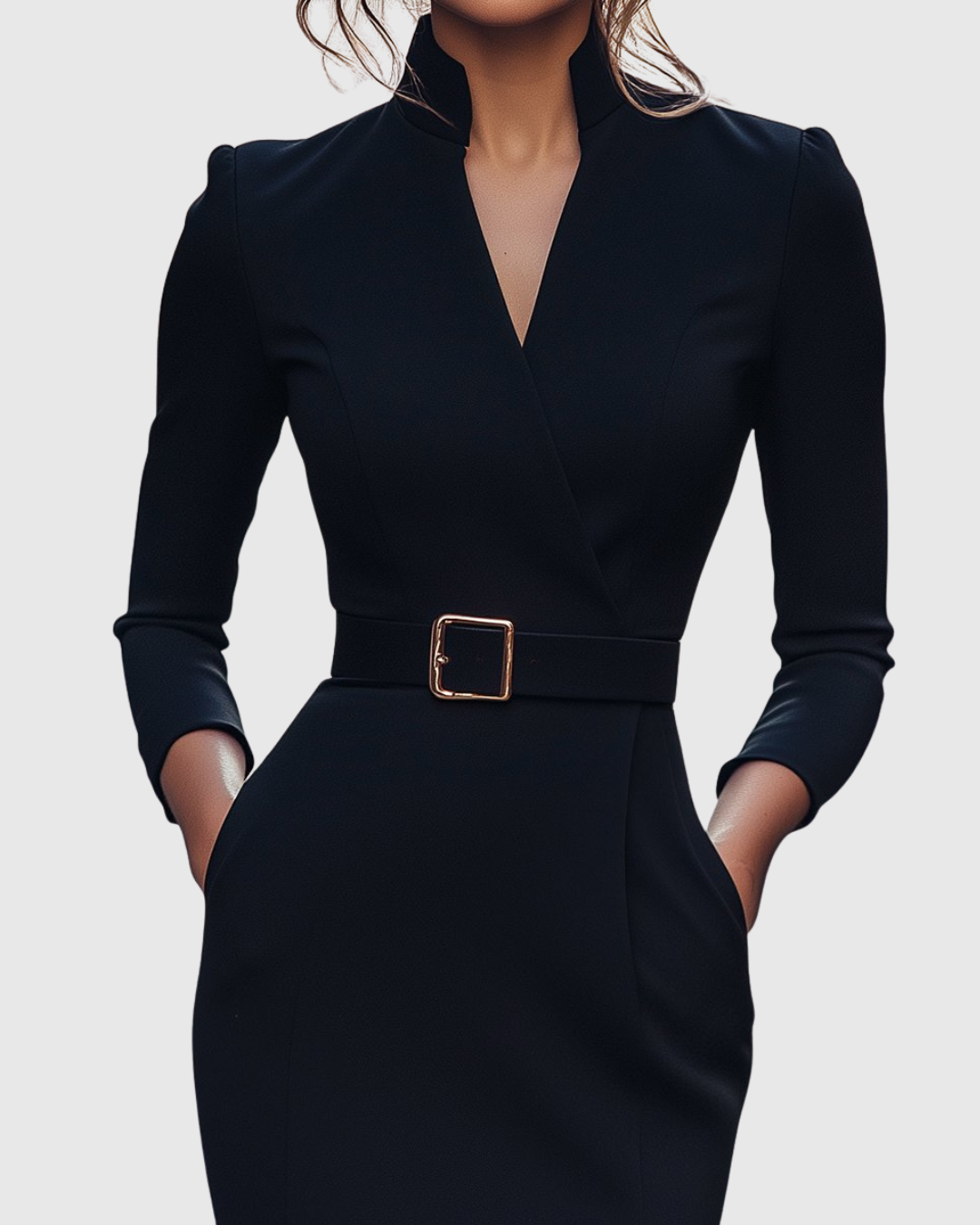 Cleo Women's Midi Dress | Elegant Pencil Silhouette, Structured Belt, Functional Pockets 2