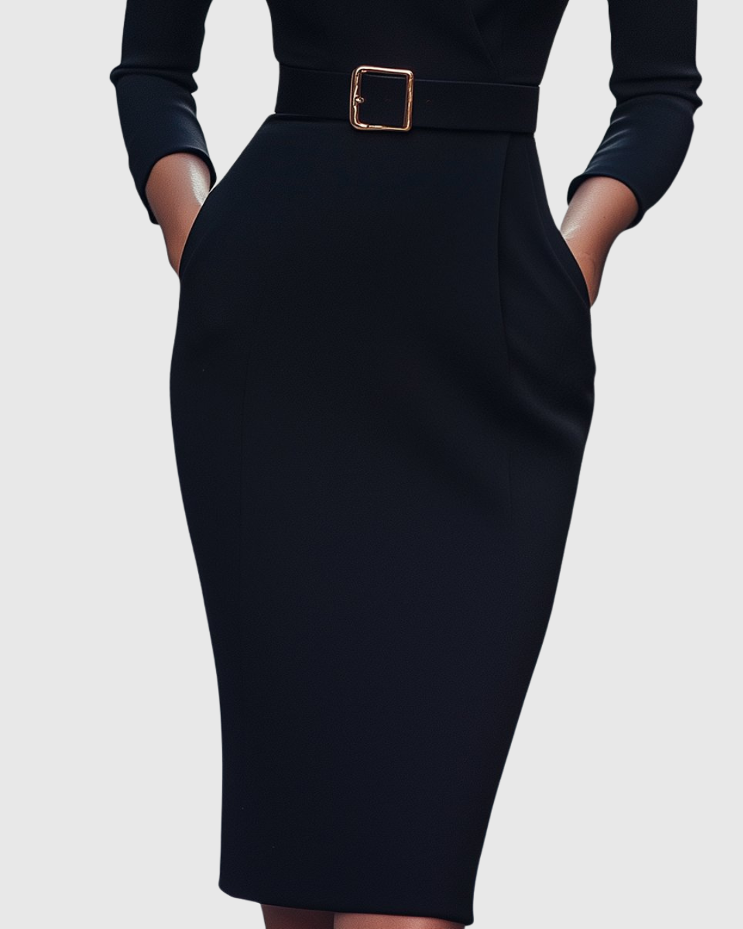 Cleo Women's Midi Dress | Elegant Pencil Silhouette, Structured Belt, Functional Pockets 3