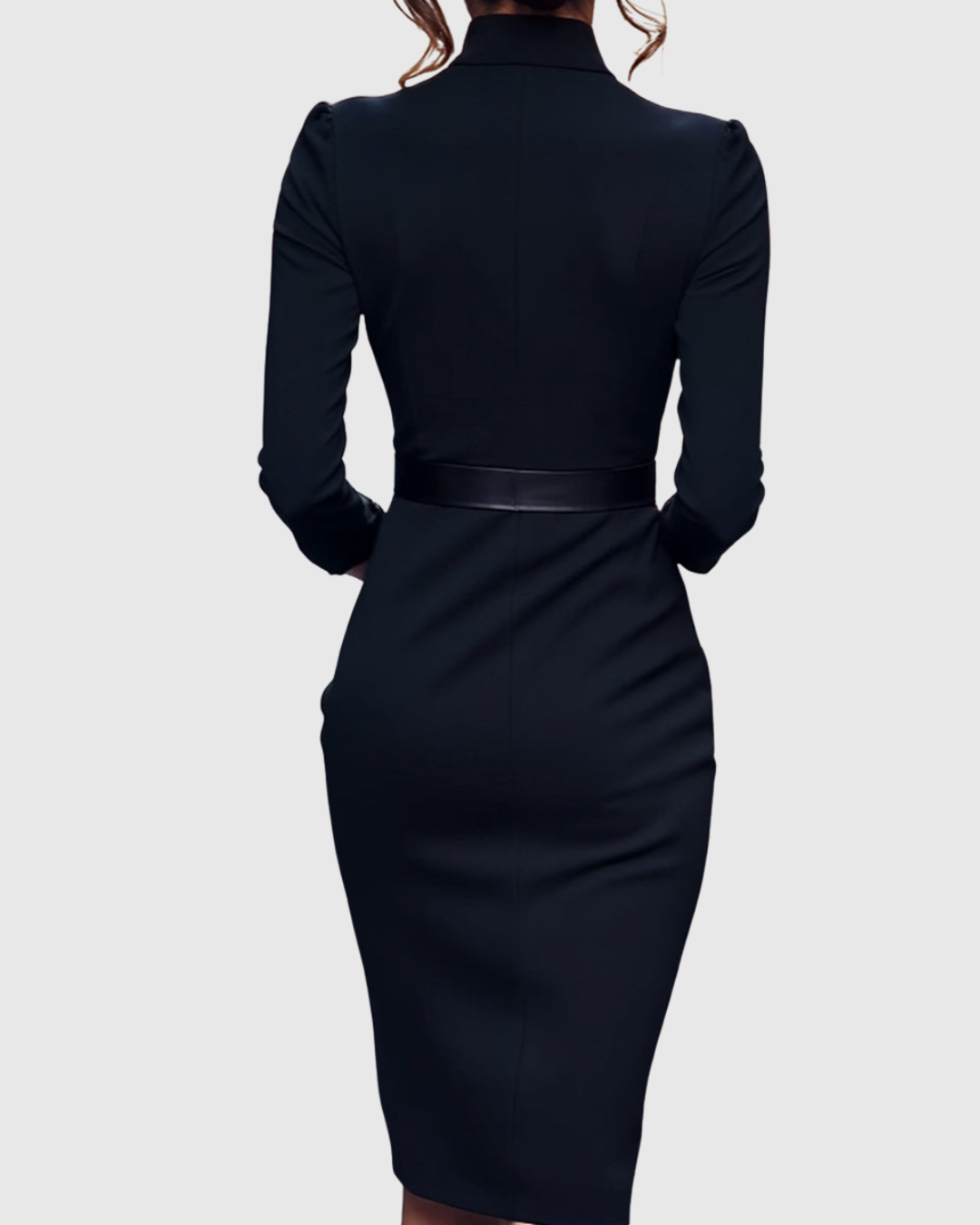 Cleo Women's Midi Dress | Elegant Pencil Silhouette, Structured Belt, Functional Pockets 5