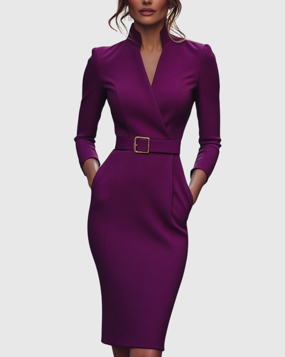 Cleo Women's Midi Dress | Elegant Pencil Silhouette, Structured Belt, Functional Pockets 6