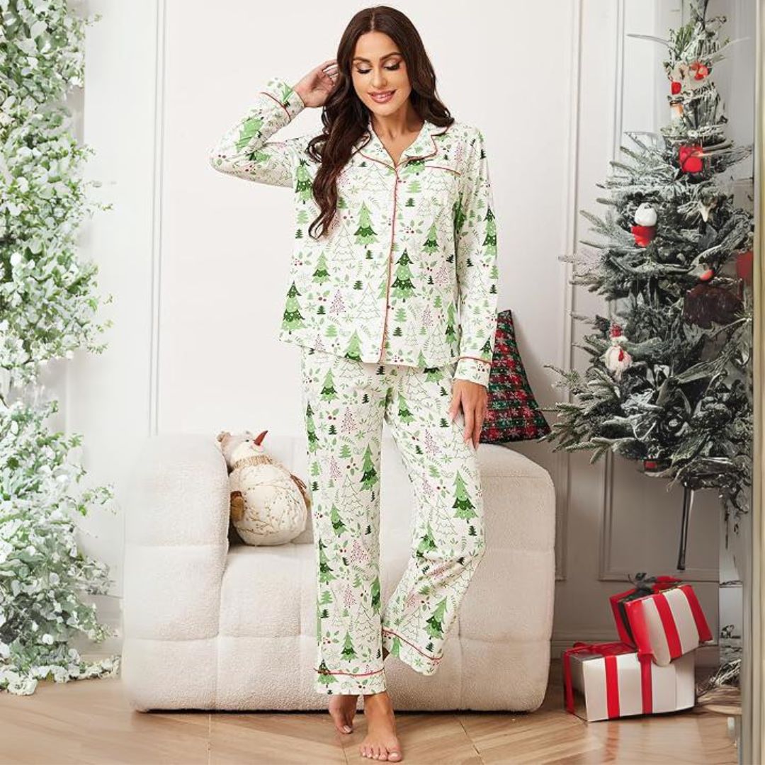 Cora Women's Pajamas | Soft Cotton, Festive Design