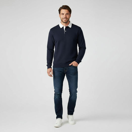 Cori Men's Sweater Black | Soft Breathable Fabric, Elegant Polo Collar