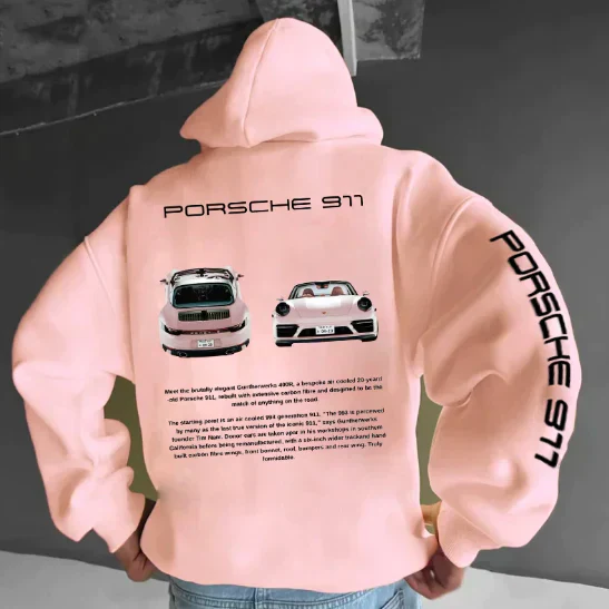 Hoodie with sports car print – Rug design with typography and sleeve print