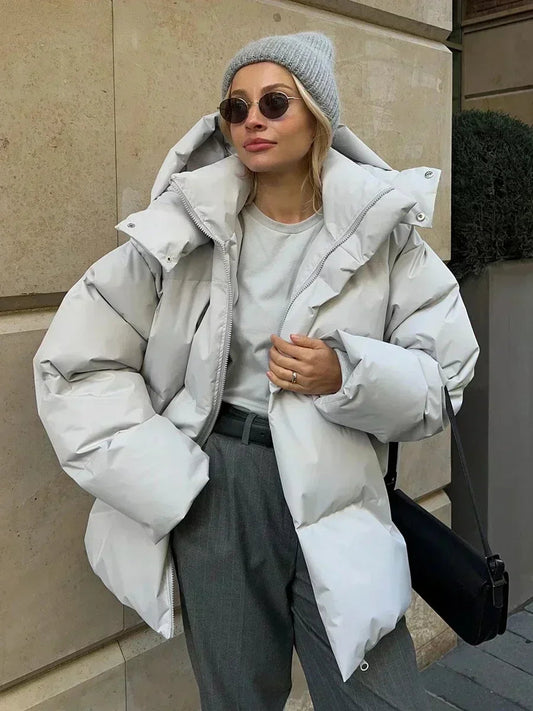Ladies Puffer Winter Jacket with Oversized Fit and Adjustable Hood