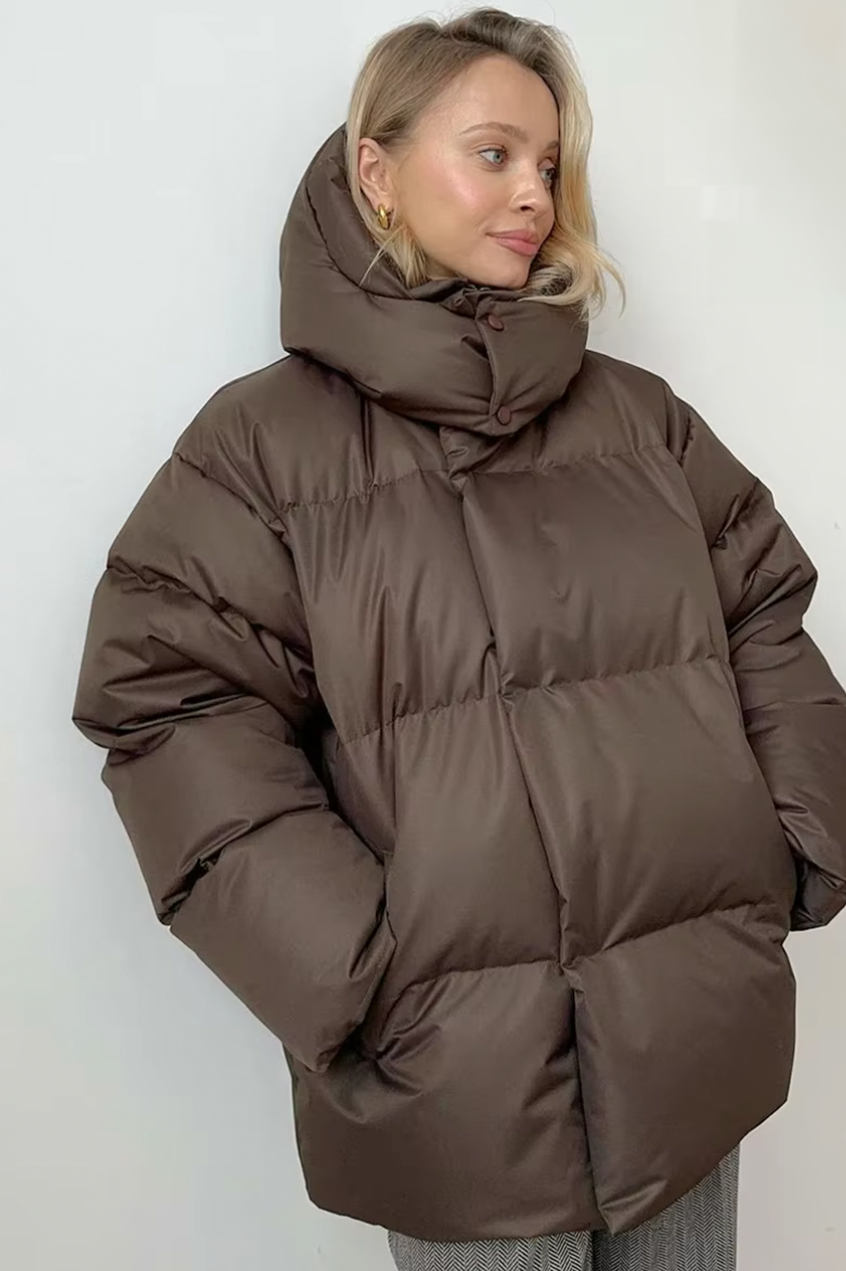 Ladies Puffer Winter Jacket with Oversized Fit and Adjustable Hood