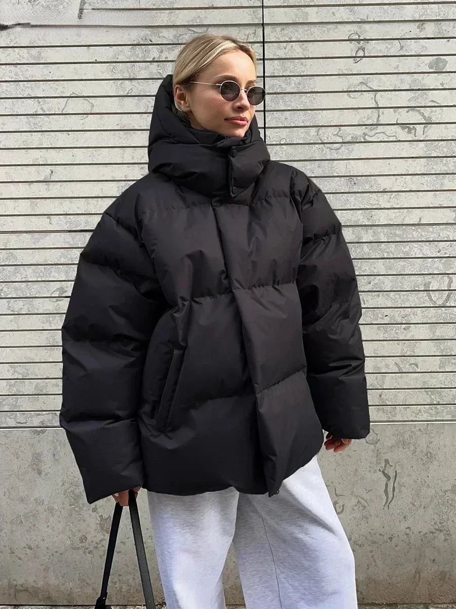 Ladies Puffer Winter Jacket with Oversized Fit and Adjustable Hood
